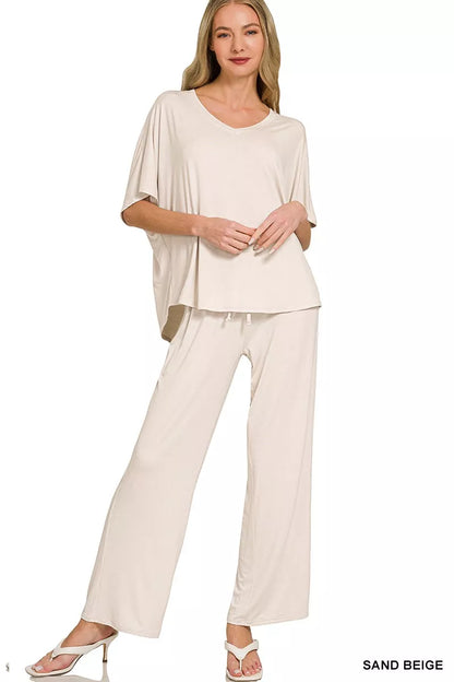 Hazel Blues® |  Zenana V-Neck Oversized Top & Pants Set