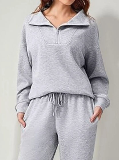 Hazel Blues® |  Relaxed Fit Quarter-Zip Top and Pants Set
