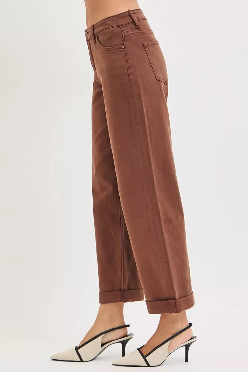 Hazel Blues® | RISEN Tummy Control Mid Rise Ankle Barrel Baggy