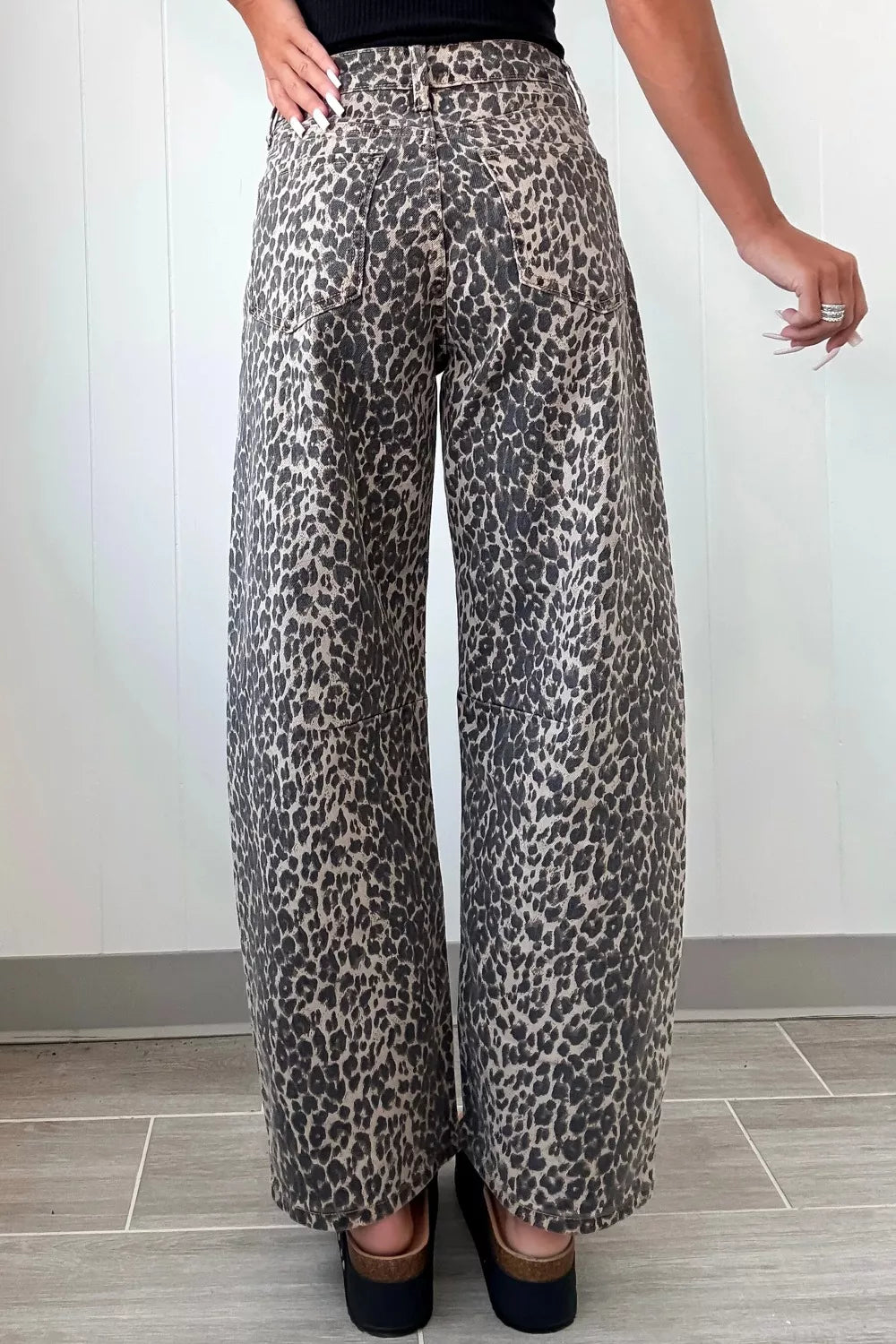 Hazel Blues® |  Leopard Print High Waist Barrel Jeans