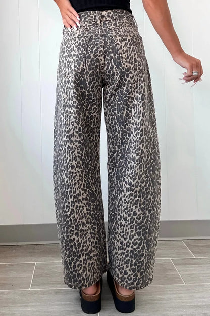 Hazel Blues® |  Leopard Print High Waist Barrel Jeans