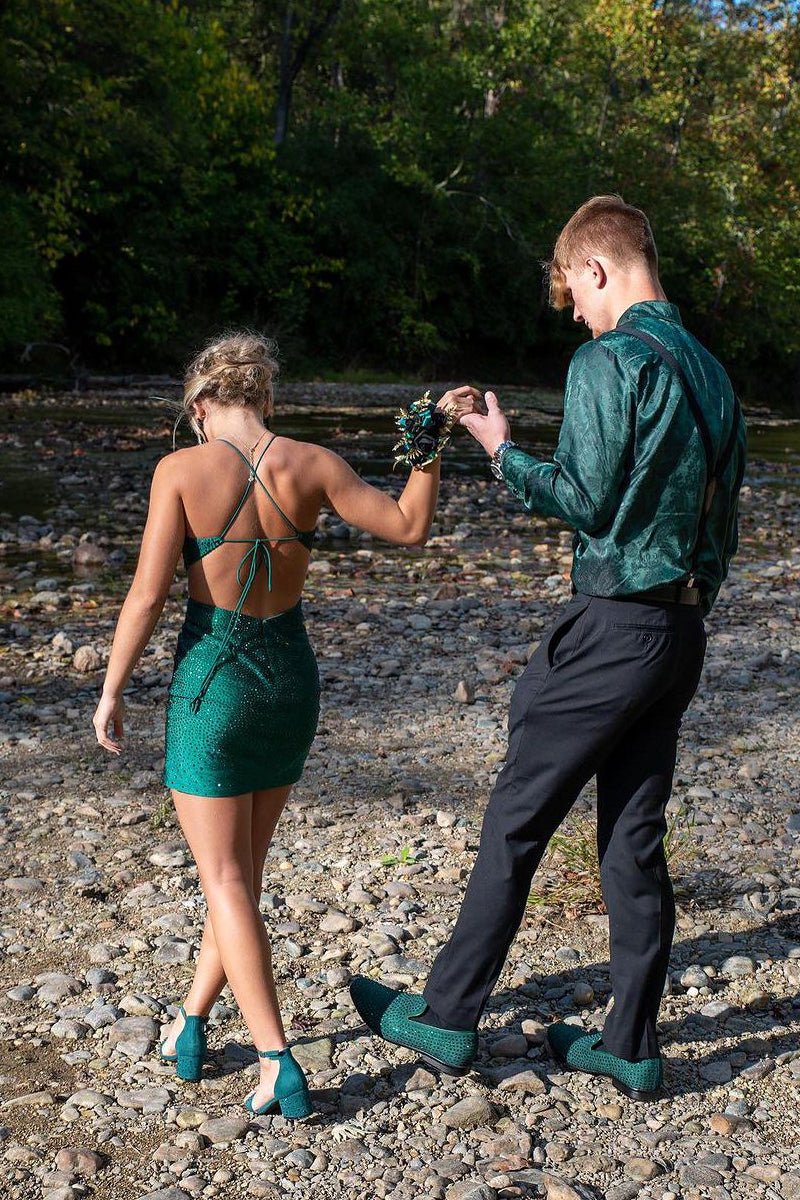 Dark Green Spaghetti Straps Mini Party Dresses with Beading