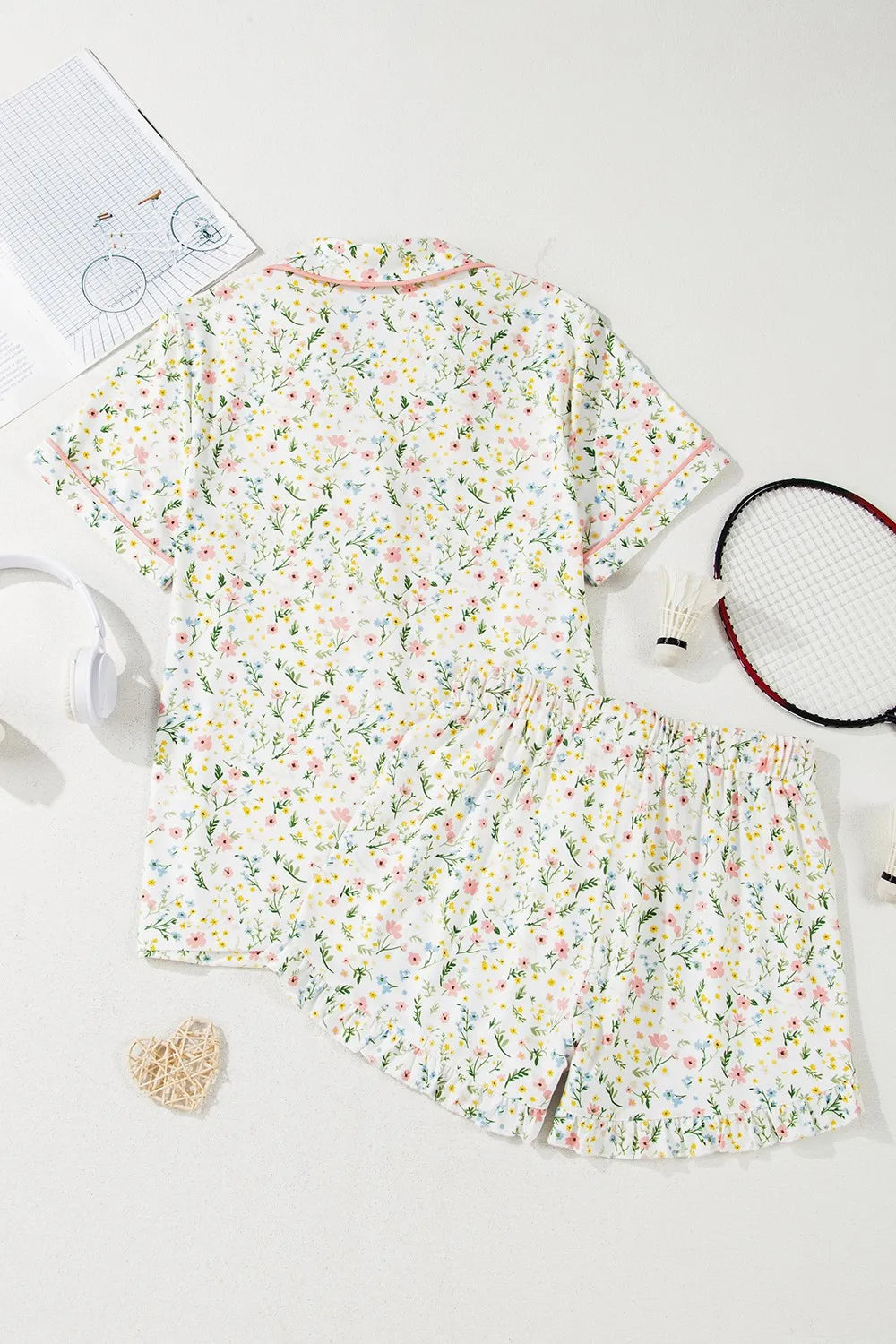 Hazel Blues® |  Printed Button Up Short Sleeve Top and Shorts Lounge Set