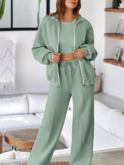 Hazel Blues® |  Drop Shoulder Zip Up Jacket and Drawstring Pants Active 2pcs Set