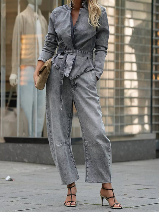 Hazel Blues® |  Long Sleeve Top and Wide Leg Jeans Denim Set