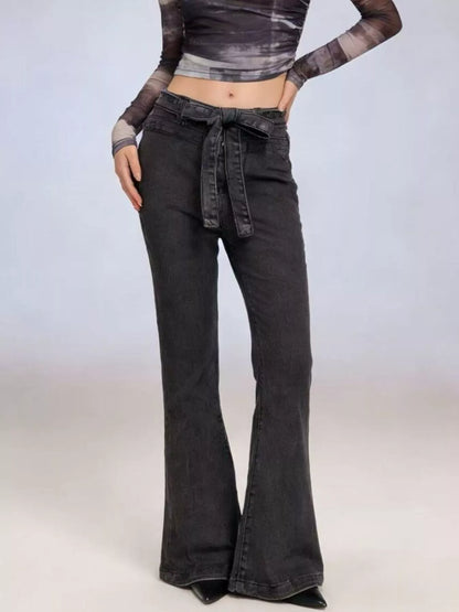 Hazel Blues® |  Bow-Tie High-Waisted Flare Jeans