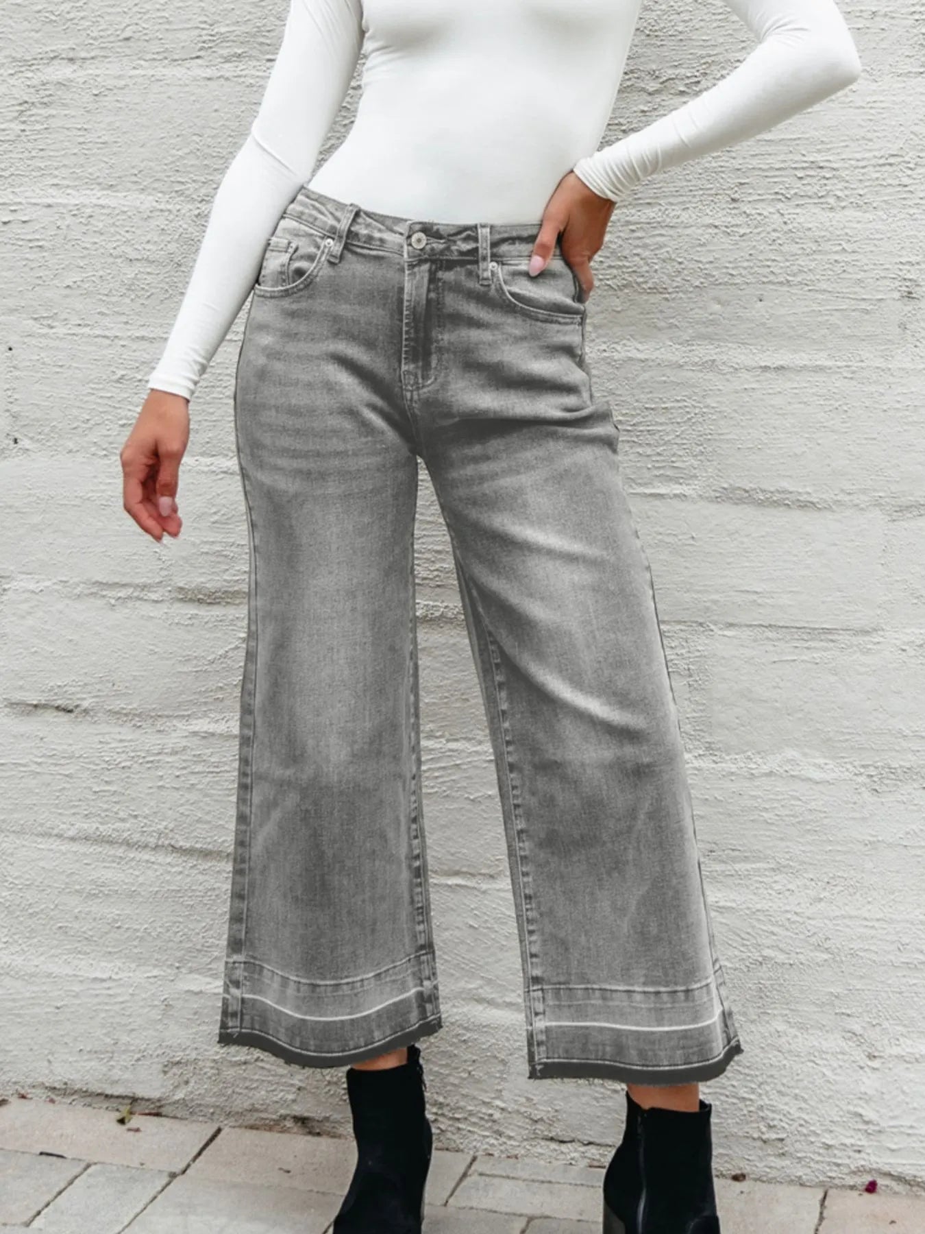 Hazel Blues® |  High Waist Wide Leg Washed Jeans