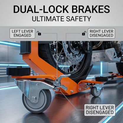 🔧 Heavy-Duty Motorcycle Wheel Chock Stand – 360° Movable Parking & Storage Rack for Secure Bike Handling