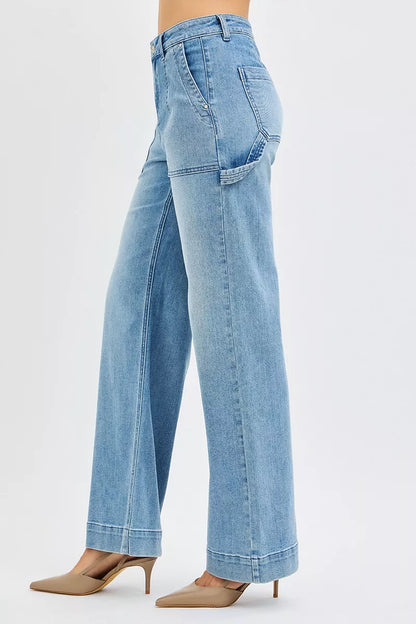 Hazel Blues® | RISEN High Rise Straight Leg Jeans with Front Pockets