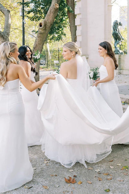 Elegant A-Line One Shoulder White Satin Wedding Dresses