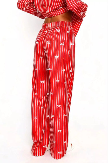 Hazel Blues® |  Bow Print Top and Wide Leg Pants Lounge Set
