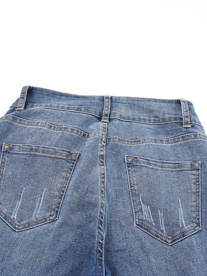 Hazel Blues® |  High Waist Distressed Straight Leg Jeans
