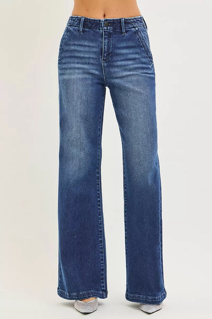 Hazel Blues® |  RISEN High Rise Wide Leg Slanted Pocket Jeans