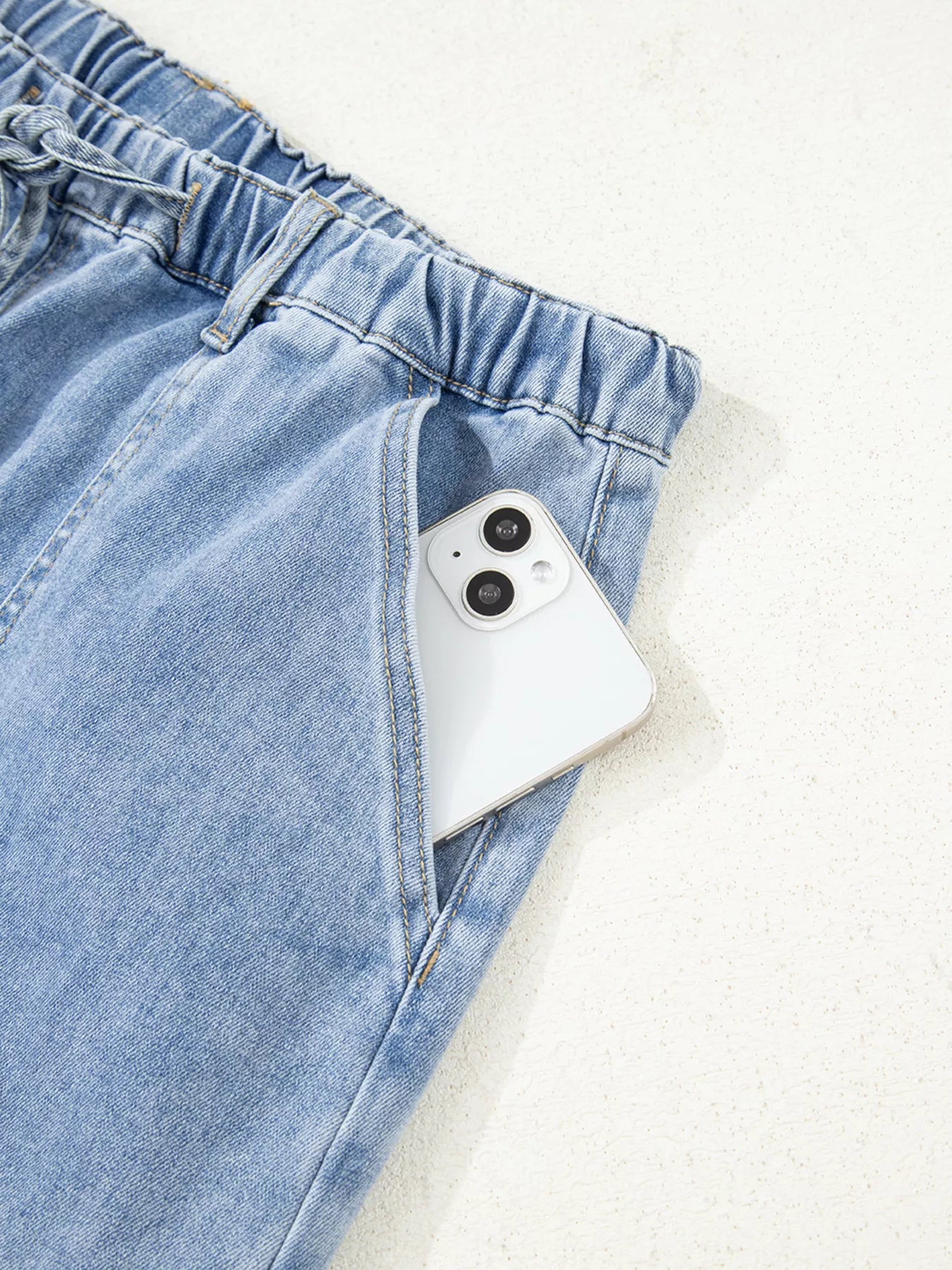 Hazel Blues® |  Wide Leg Drawstring Raw Hem Jeans