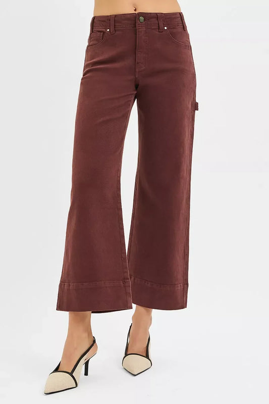 Hazel Blues® |  RISEN Tummy Control High Rise Crop Wide No Waist Band Pants