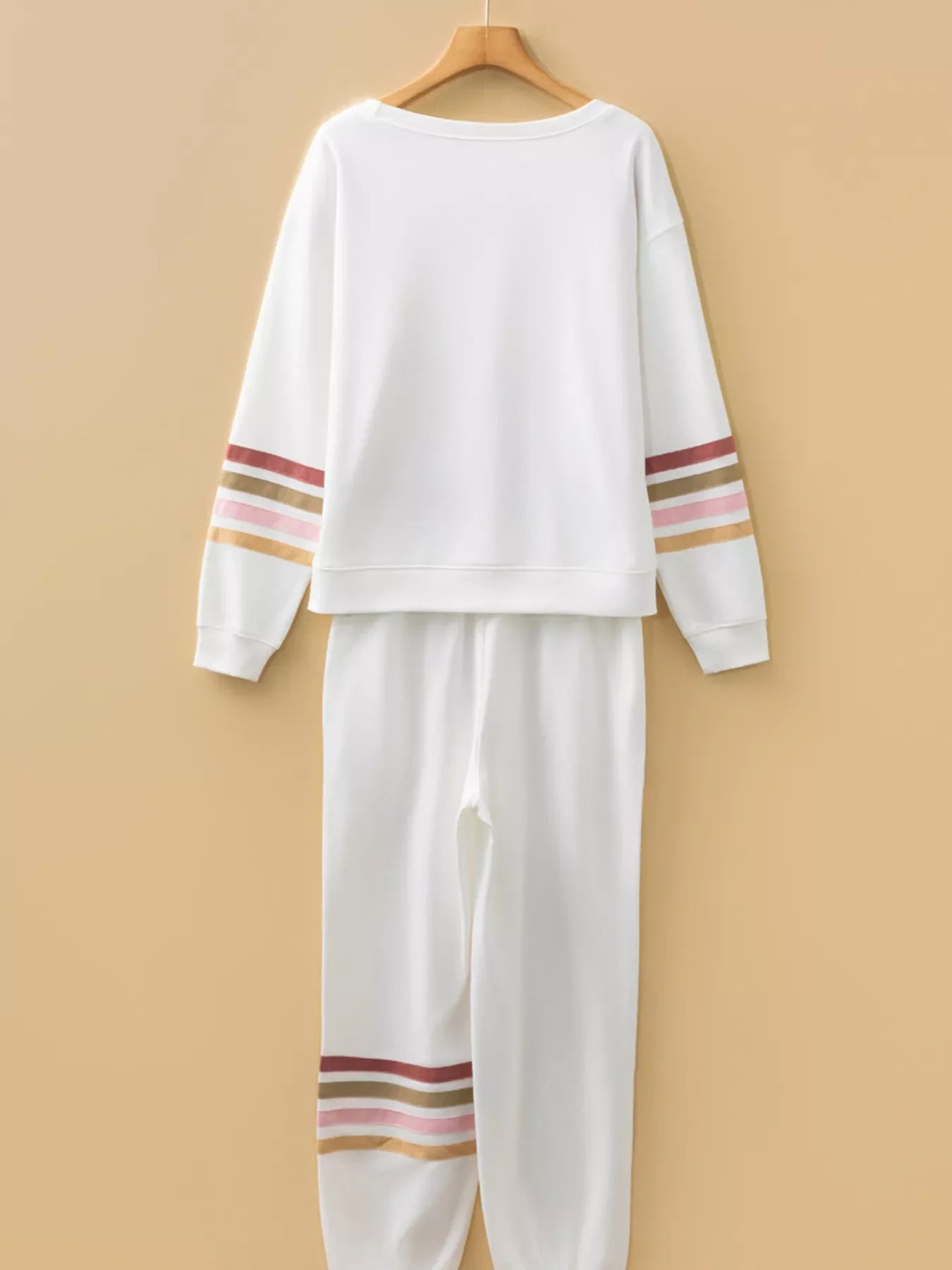 Hazel Blues® |  Striped Trim Round Neck Top and Pants Set