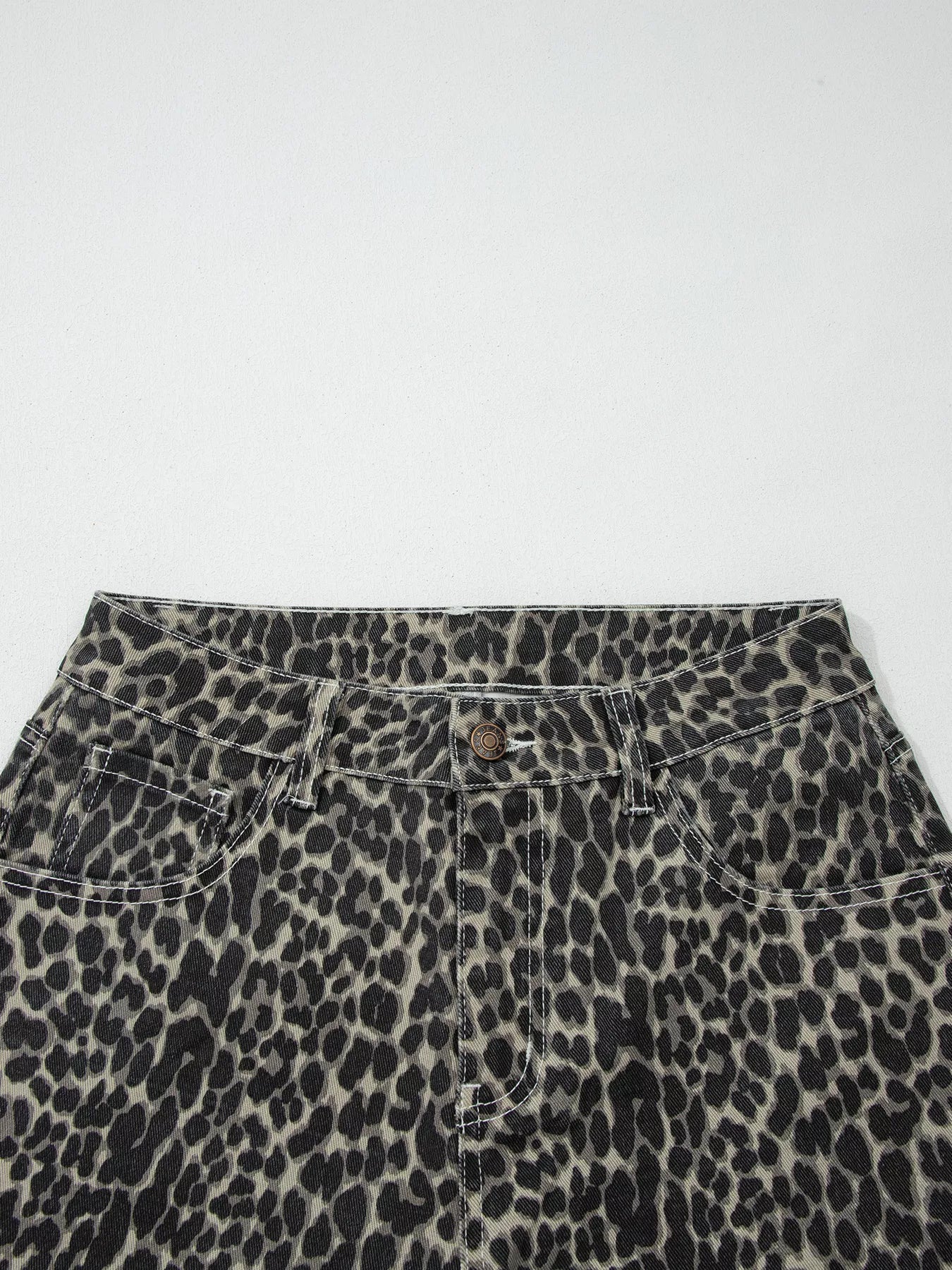 Hazel Blues® |  Leopard Print High Waist Barrel Jeans