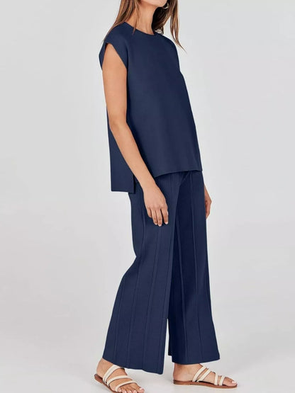 Hazel Blues® |  Casual Solid Color Cap Sleeve Top and Pants Knit Set