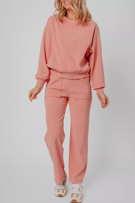 Hazel Blues® |  Ribbed Round Neck Top and Pants Set