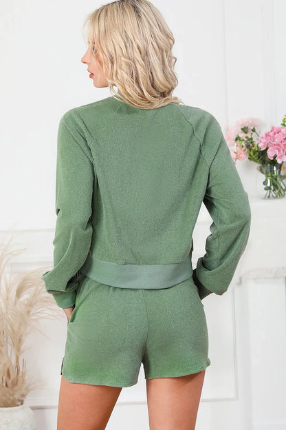Hazel Blues® |  Round Neck Long Sleeve Top and Drawstring Shorts Lounge Set