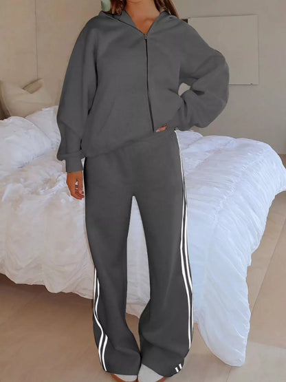 Hazel Blues® |  Zip Up Hoodie and Striped Pants Set
