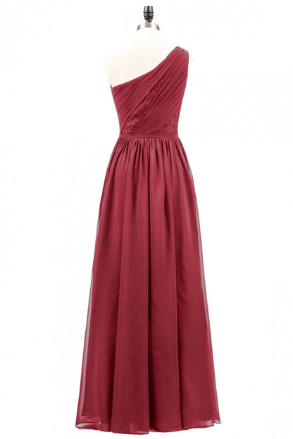 Navy Blue One Shoulder A-line Chiffon Long Bridesmaid Dress