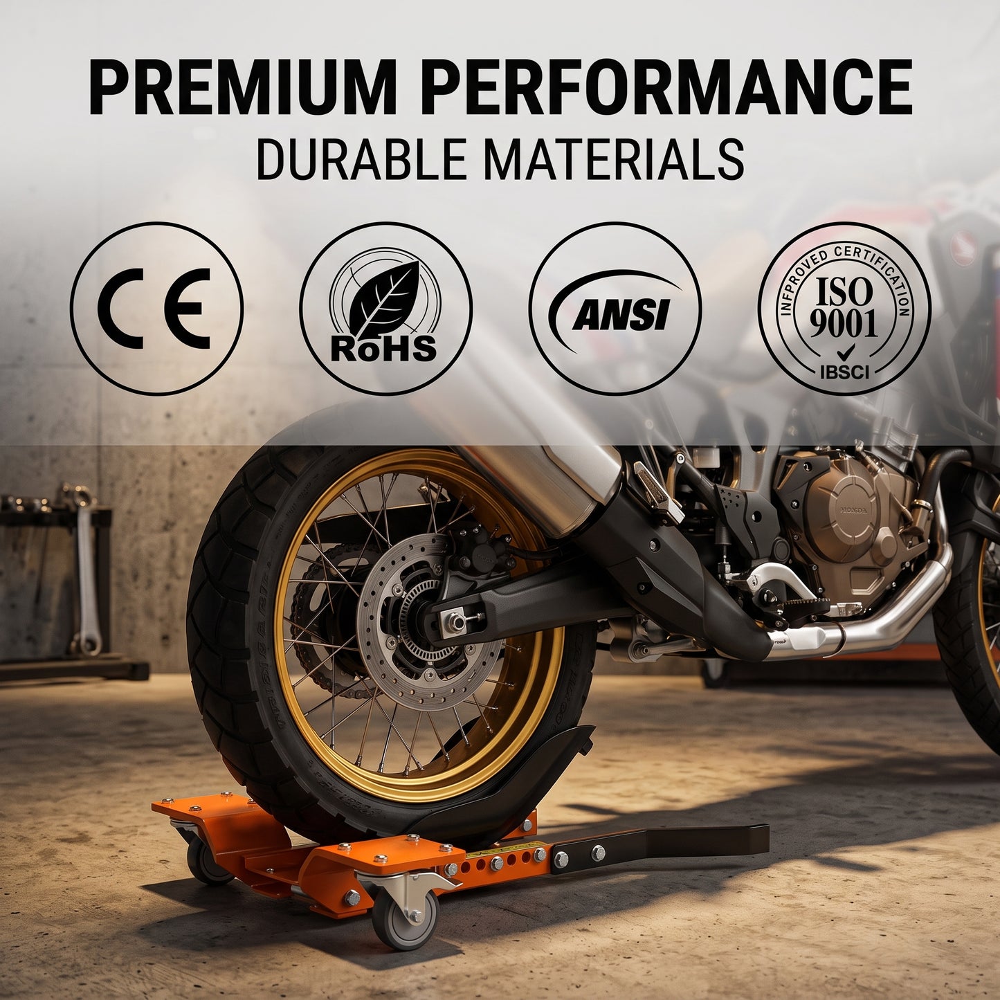 🔧 Heavy-Duty Motorcycle Wheel Chock Stand – 360° Movable Parking & Storage Rack for Secure Bike Handling