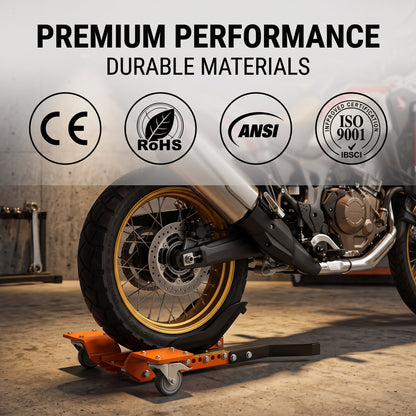 🔧 Heavy-Duty Motorcycle Wheel Chock Stand – 360° Movable Parking & Storage Rack for Secure Bike Handling