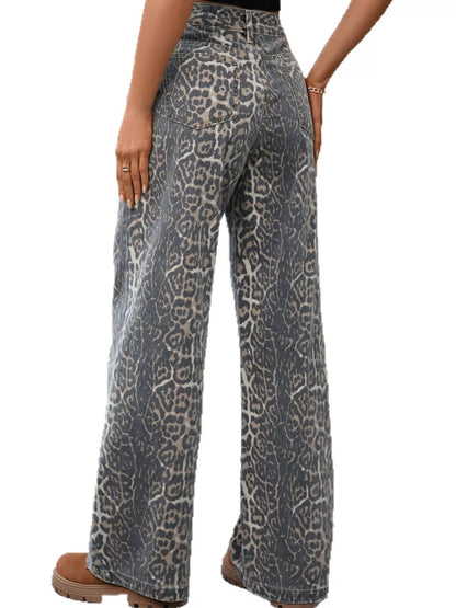 Hazel Blues® |  Leopard Wide Leg High Waist Jeans