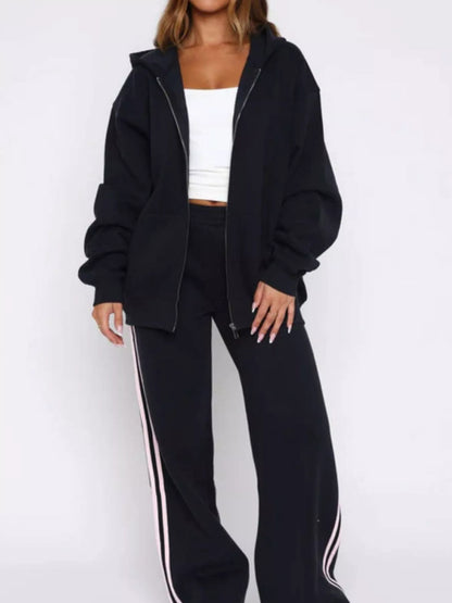 Hazel Blues® |  Zip Up Hoodie and Striped Pants Set