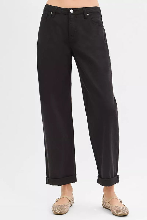 Hazel Blues® |  RISEN Tummy Control Mid Rise Ankle Barrel Relaxed Baggy