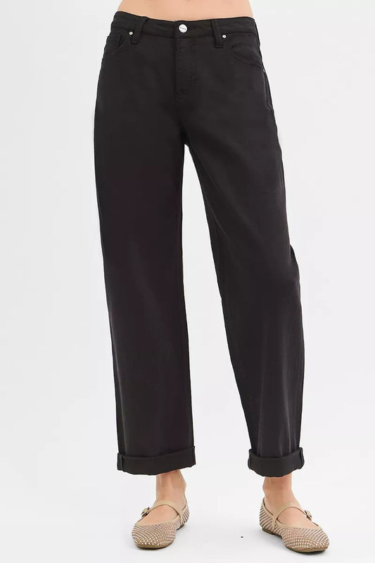 Hazel Blues® |  RISEN Tummy Control Mid Rise Ankle Barrel Relaxed Baggy