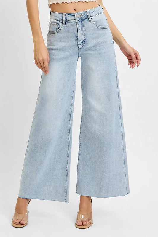 Hazel Blues® | RISEN High Rise Ankle Wide Palazzo Jeans