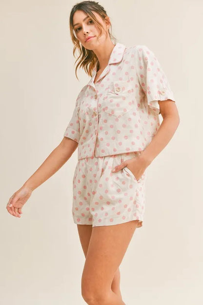 Hazel Blues® |  MABLE Polka Dot Collar Crop Top and Short Lounge Set