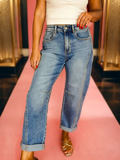 Hazel Blues® |  Vintage Washed Seam Detail Shift Jeans