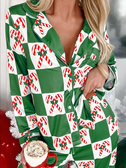 Hazel Blues® |  Candy Cane Checkered Pattern 2pcs Pajama Set