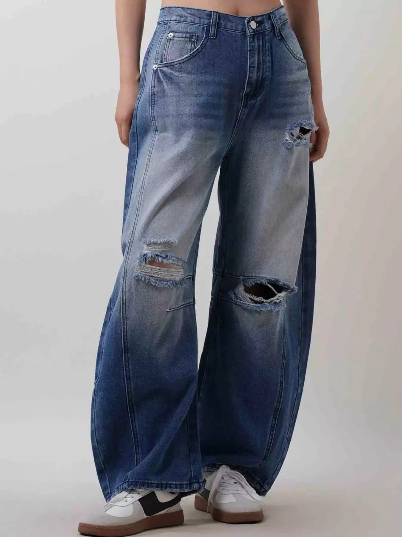Hazel Blues® |  Distressed Wide Leg Jeans