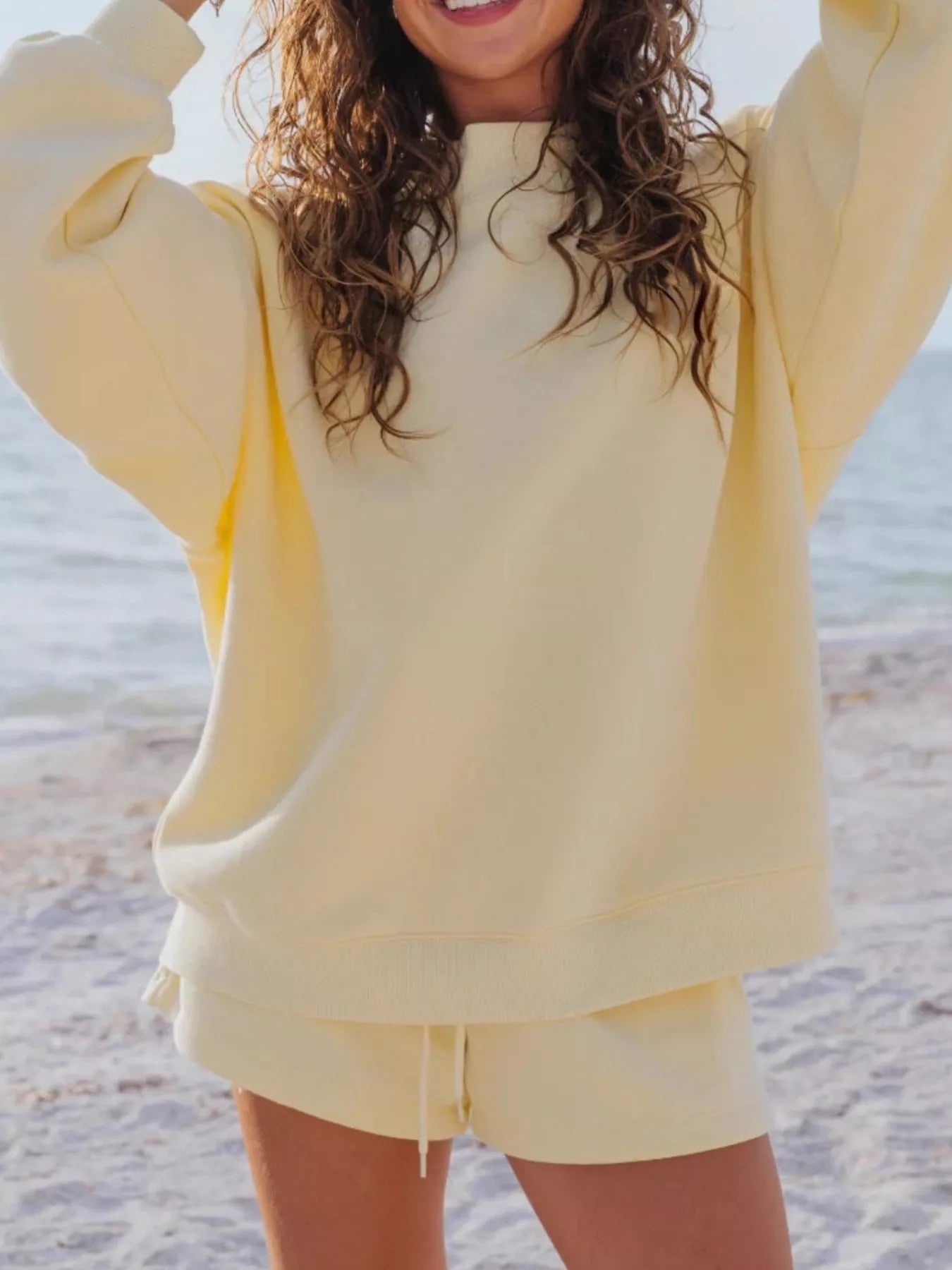 Hazel Blues® |  Relaxed Fit Round Neck Sweatshirt and Shorts Set