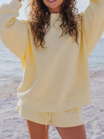Hazel Blues® |  Relaxed Fit Round Neck Sweatshirt and Shorts Set
