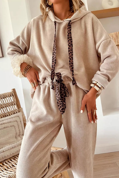 Hazel Blues® |  Leopard Drawstring Hoodie and Pants Set