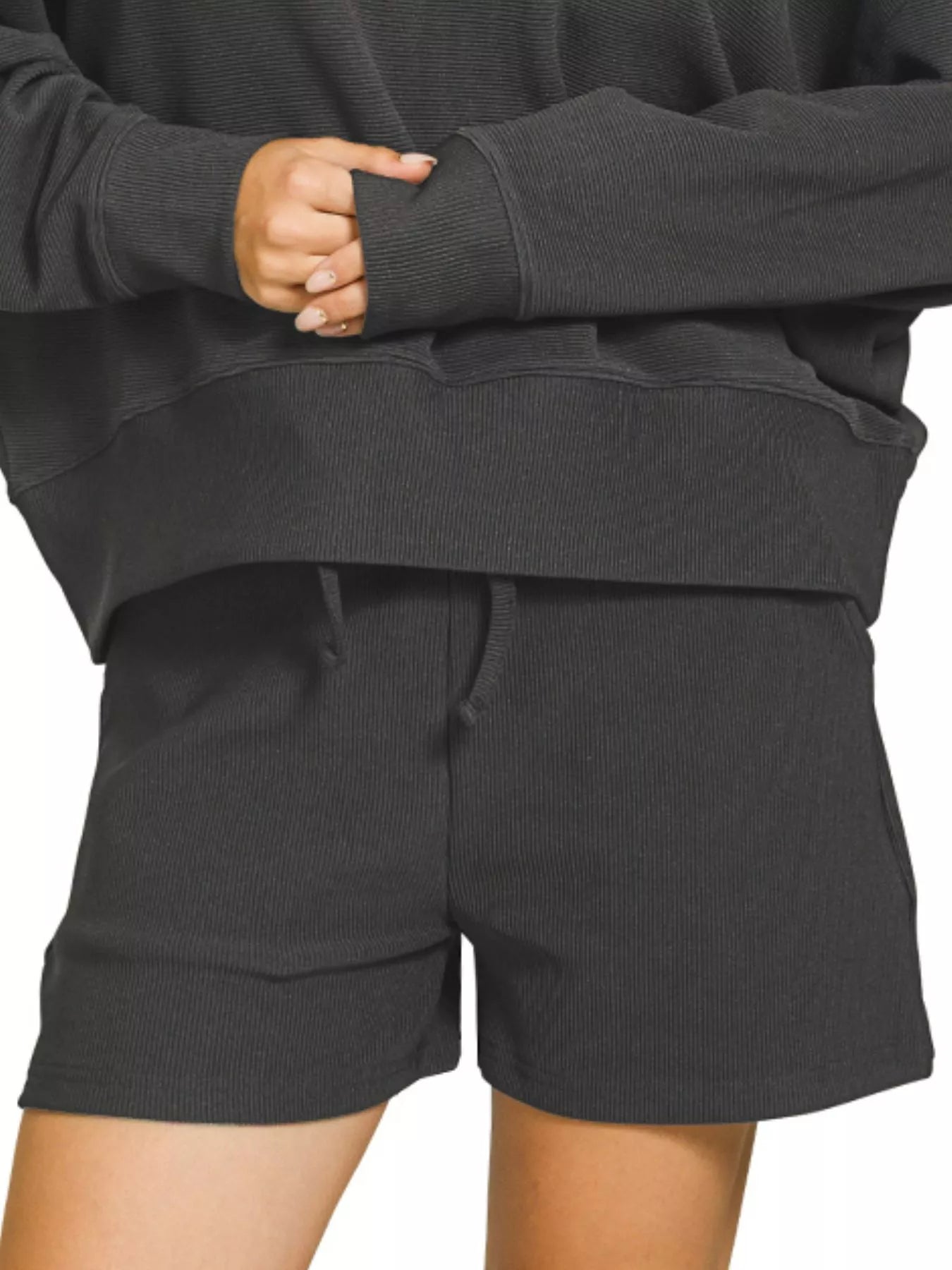 Hazel Blues® |  Zenana Ribbed Round Neck Pullover and Shorts Set