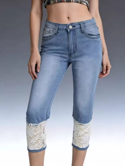 Hazel Blues® | Lace Trimmed Capri Jeans