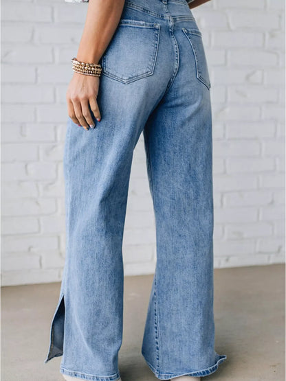 Hazel Blues® |  Slit Wide Leg Jeans