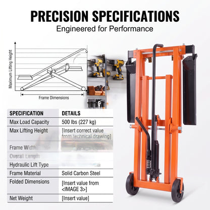Lawn Mower Lift with Hydraulic Jack, 500 Lbs Weight Capacity, Solid Carbon Steel Lawn Mower Lift, Adjustable Movable Lawn Lifter for Riding Tractors and Zero Turn Lawn Mowers, Orange