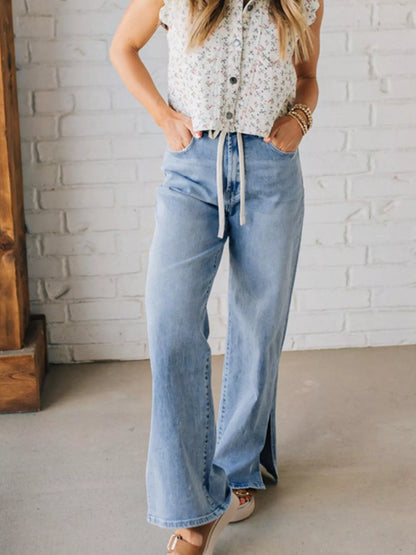 Hazel Blues® |  Slit Wide Leg Jeans