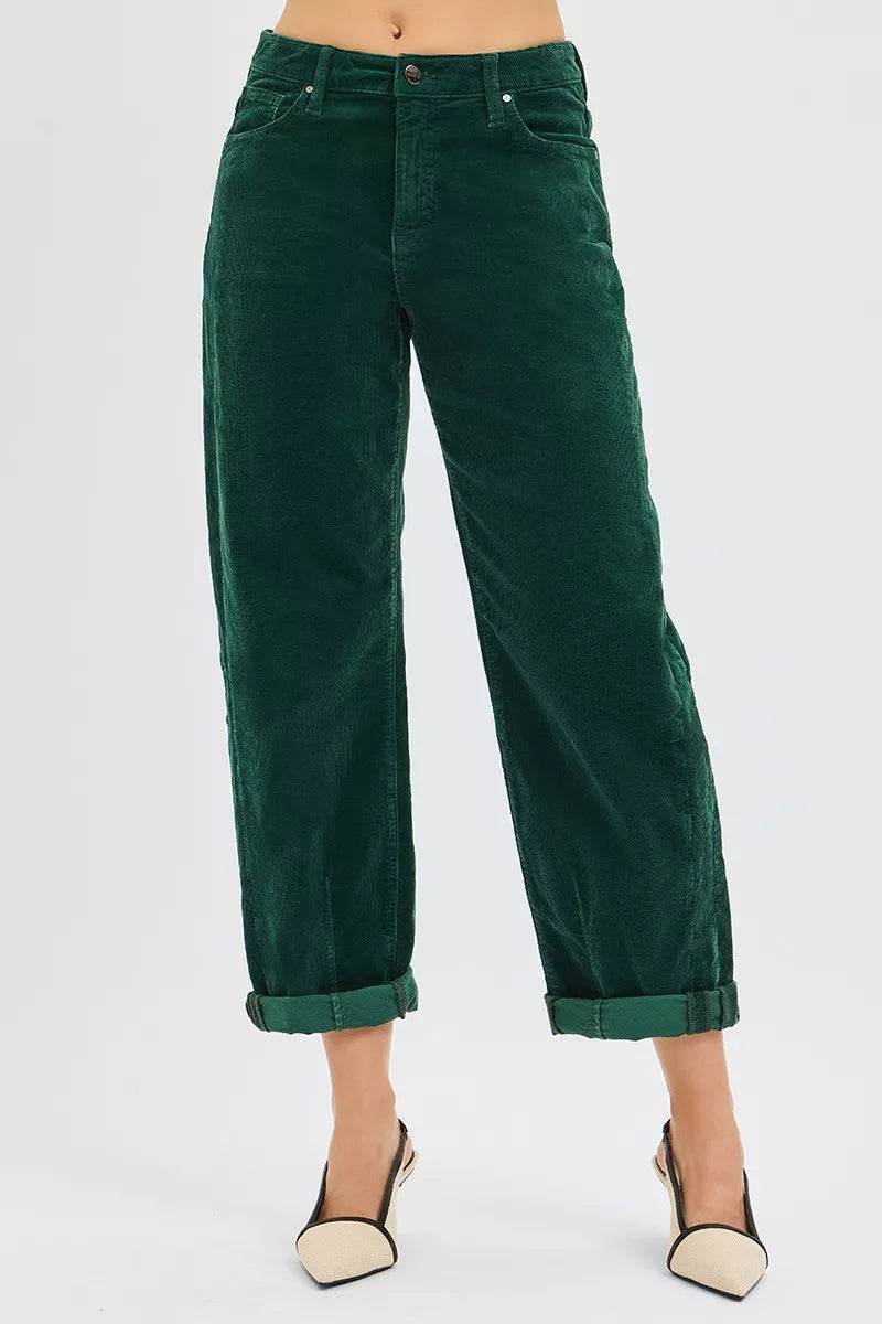 Hazel Blues® |  RISEN High Rise Crop Barrel Cordurory Pants