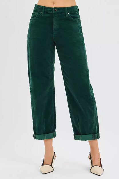 Hazel Blues® |  RISEN High Rise Crop Barrel Cordurory Pants