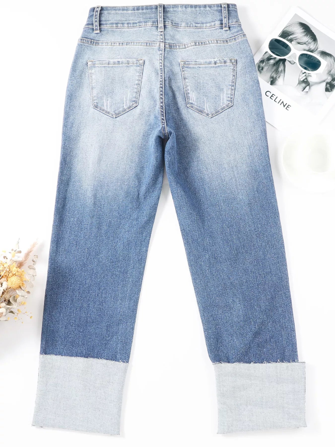 Hazel Blues® |  High Waist Distressed Straight Leg Jeans