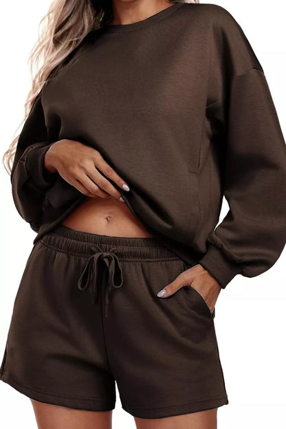 Hazel Blues® |  Round Neck Sweatshirt and Shorts Set