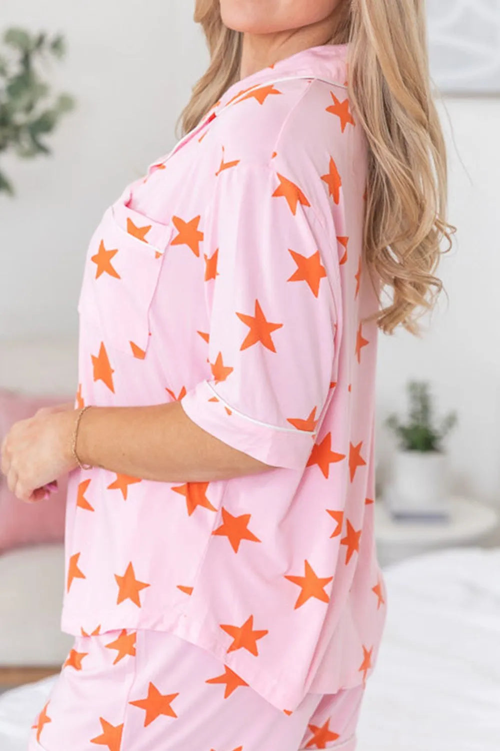 Hazel Blues® |  Star Print Short Sleeve Shirt and Shorts Set